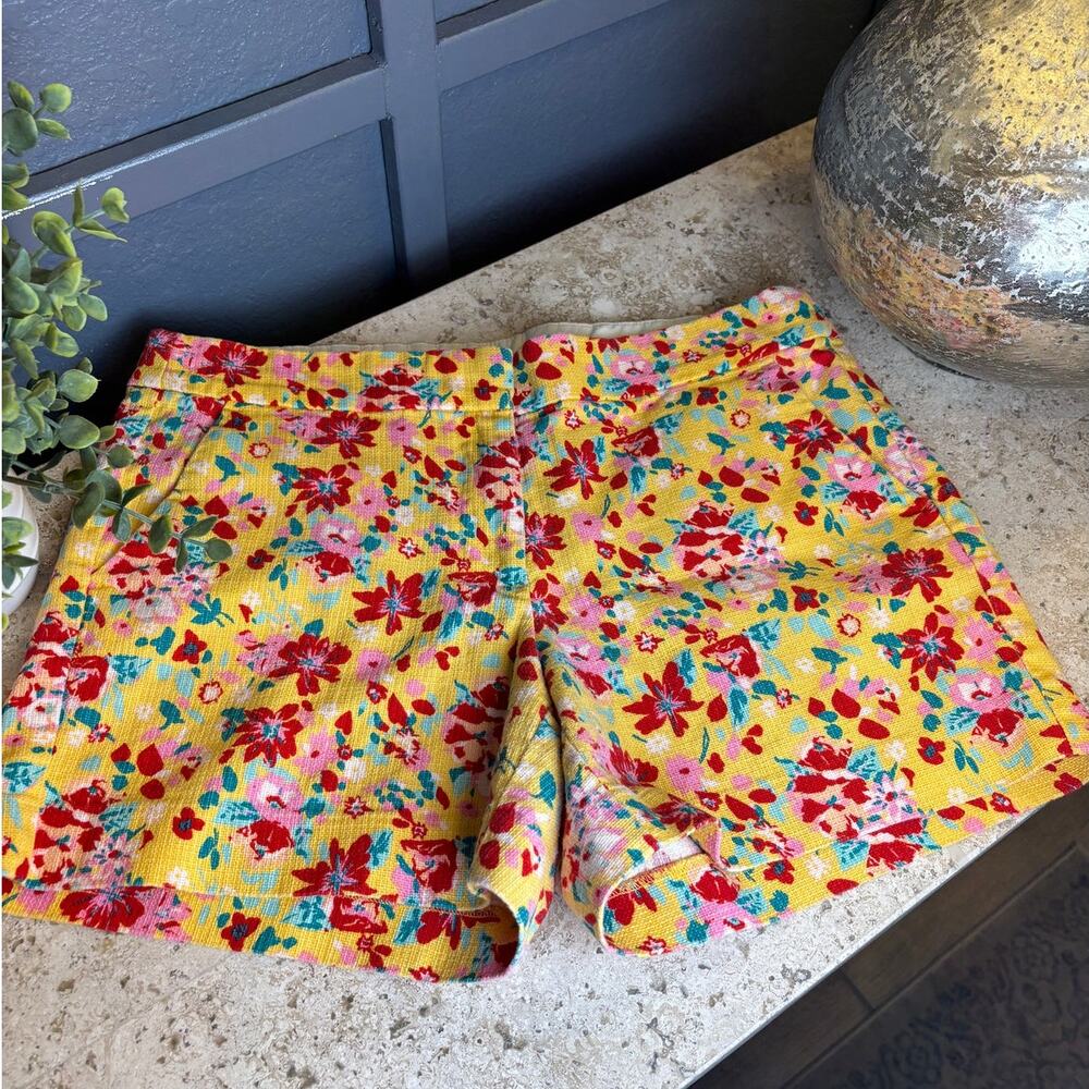 J Crew Womens Sz 8 Yellow Basketweave Ditsy Floral Preppy Feminine Floral Shorts